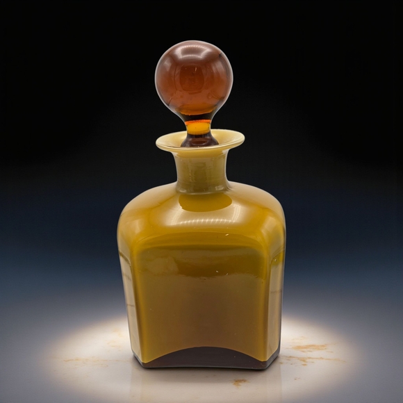 Artisan Other - MCM Vintage Hand Blown Amber Case Glass Art Deco Bottle Artisan Made